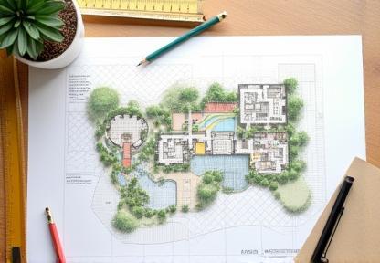 Plan de conception paysagère sur table